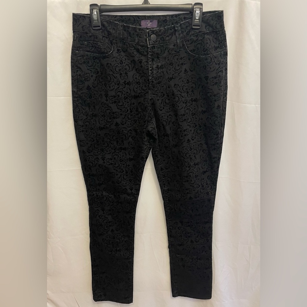 NYDJ Flocked Velvet Pattern Jeans Women’s 8 Whimsigoth Punk Skater Baroque Artsy
